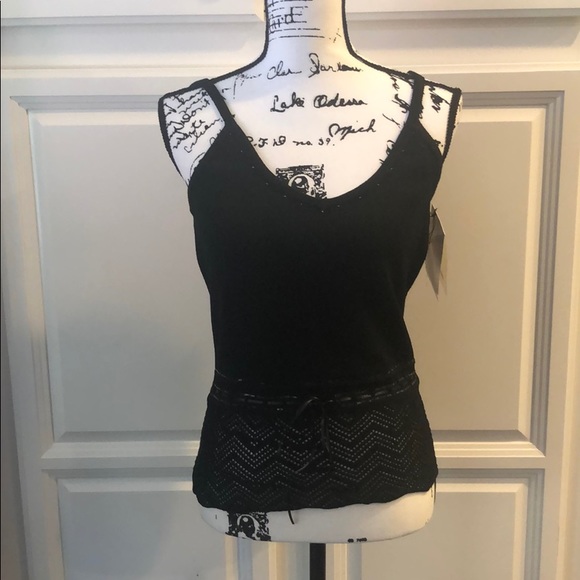 St. John Tops - ST. JOHN Black Knit Tank With Crystals and Lace